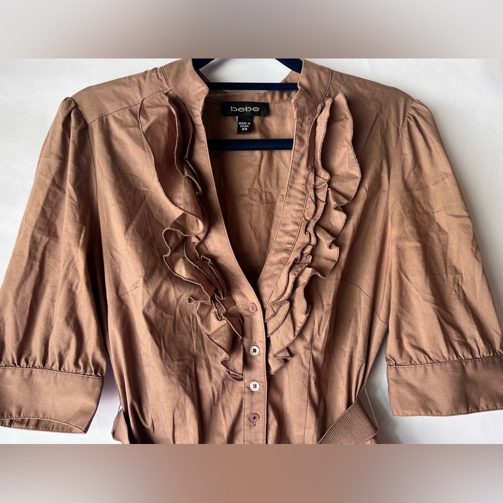bebe Brown Ruffled Blouse - Picture 4 of 6